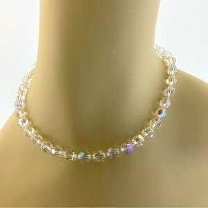 Aurora Borealis Clear Crystal Choker, Rivière, 15” Long + 2”, Max Sparkle, Glam